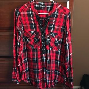 Express Tie Front Plaid Shirt